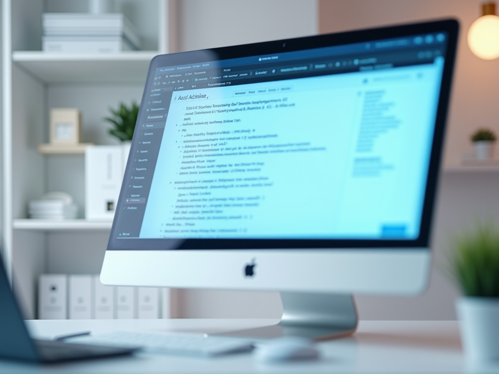 Laptop and computer monitor displaying code in a modern office setting.